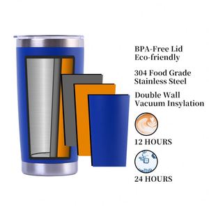 Double Wall Insulated Metal Vacuum Powder Coated Travel <b>Coffee</b> Metal Mug 20oz Car Stainless Steel Tumbler with Straw Lid - Product Image 2