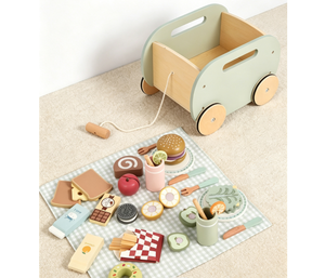 Carrito de Picnic de Madera Montessori con Set de Comida de Juguete para Niños, Juguetes Realistas para Cortar con Almacenamiento, Regalo Multifuncional para Juego de Roles en la Cocina - Product Image 3