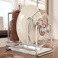 Étagère multifonctionnelle en acier inoxydable pour couvercles de casseroles, planche à découper et rangement, avec égouttoir pour comptoir de cuisine et organisateur de placard