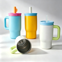 Nouvelle tasse isotherme portable pour enfants de 14 oz avec poignée, double paroi sous vide, anti-fuite, avec paille, pour voiture, thermos pour enfants, logo personnalisé OEM