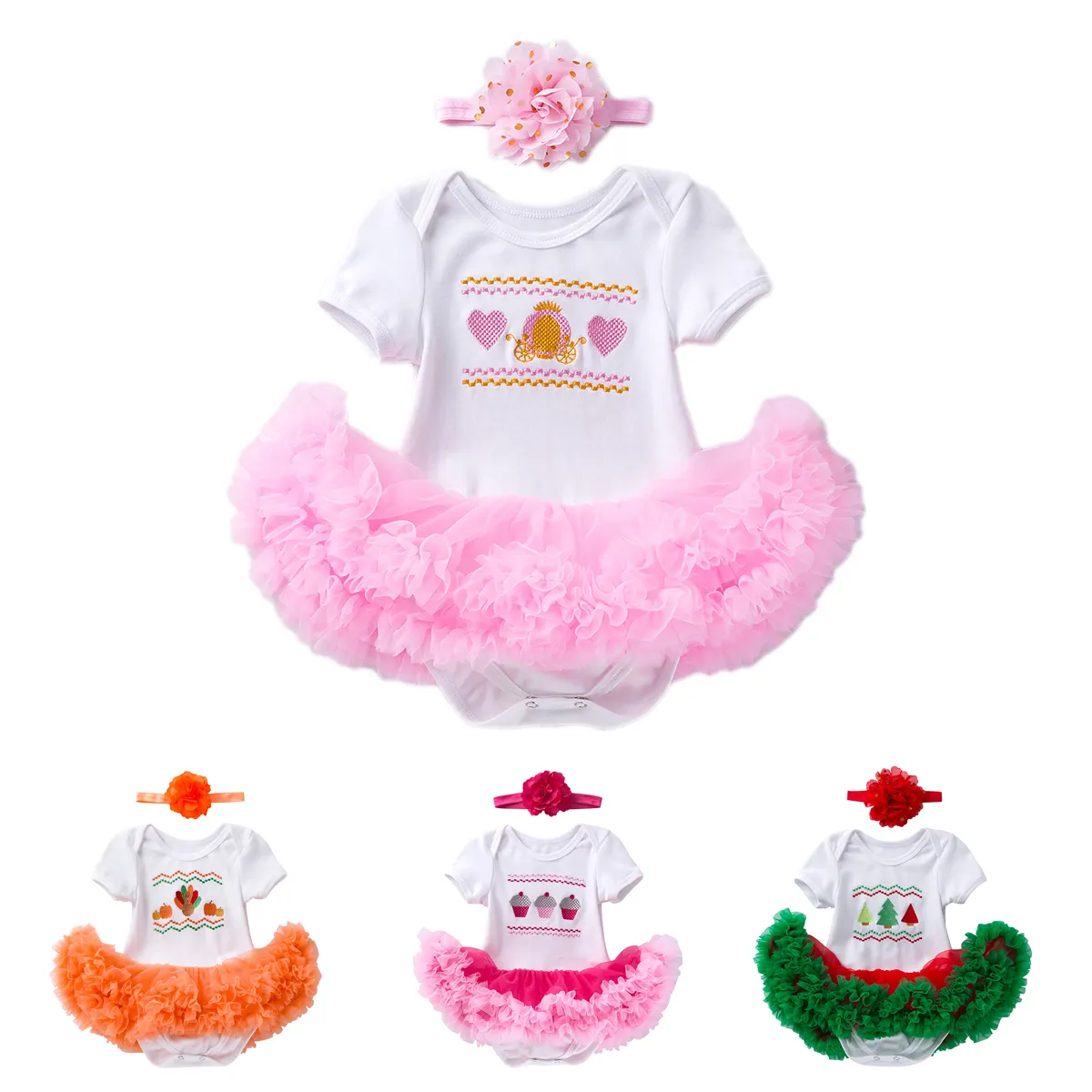 Baby Romper Dress Set Wholesale Baby Girl Cotton Rompers Set With Headband Baby Clothes Newborn Short Sleeve Summer Clothing
