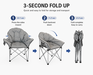 Chaise de camping de luxe surdimensionnée avec poche latérale et porte-gobelet, cadre métallique pliable, capacité de 180 kg pour adultes, pêche et pique-nique - Product Image 5