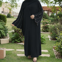 Abaya de luxe de Dubaï pour femmes, robe musulmane noire à perles de diamant, abaya ouverte modeste, vêtements islamiques en gros