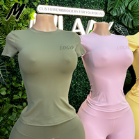 Ensemble de sport pour femmes Milady, haut à manches courtes en nylon à col rond et leggings évasés, vêtements de sport décontractés, ensemble de 2 pièces tendance