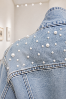Veste en jean ornée de perles pour femme, style vintage, personnalisée, effet vieilli, automne, écologique