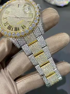 Montre de luxe pour homme, en acier inoxydable, avec cadran en verre de quartz et diamants en moissanite, bracelet en alliage, style exécutif et professionnel - Product Image 3