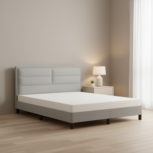 Cadre de lit rembourré gris clair avec tête de lit, design moderne en tissu, taille Queen, style minimaliste - Product Image 2