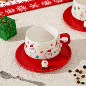 Tasse en céramique créative de conception de style joyeux Noël avec cuillère et soucoupe tasse Père Noël décorations et cadeaux de Noël en gros - Product Image 5