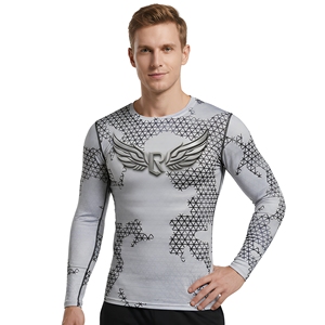 <b>Men's</b> Long Sleeve <b>Compression</b> Rash Guard Full Print Quick Dry Spandex Polyester <b>Shirt</b> With Wing Logo Front Design - Product Image 6