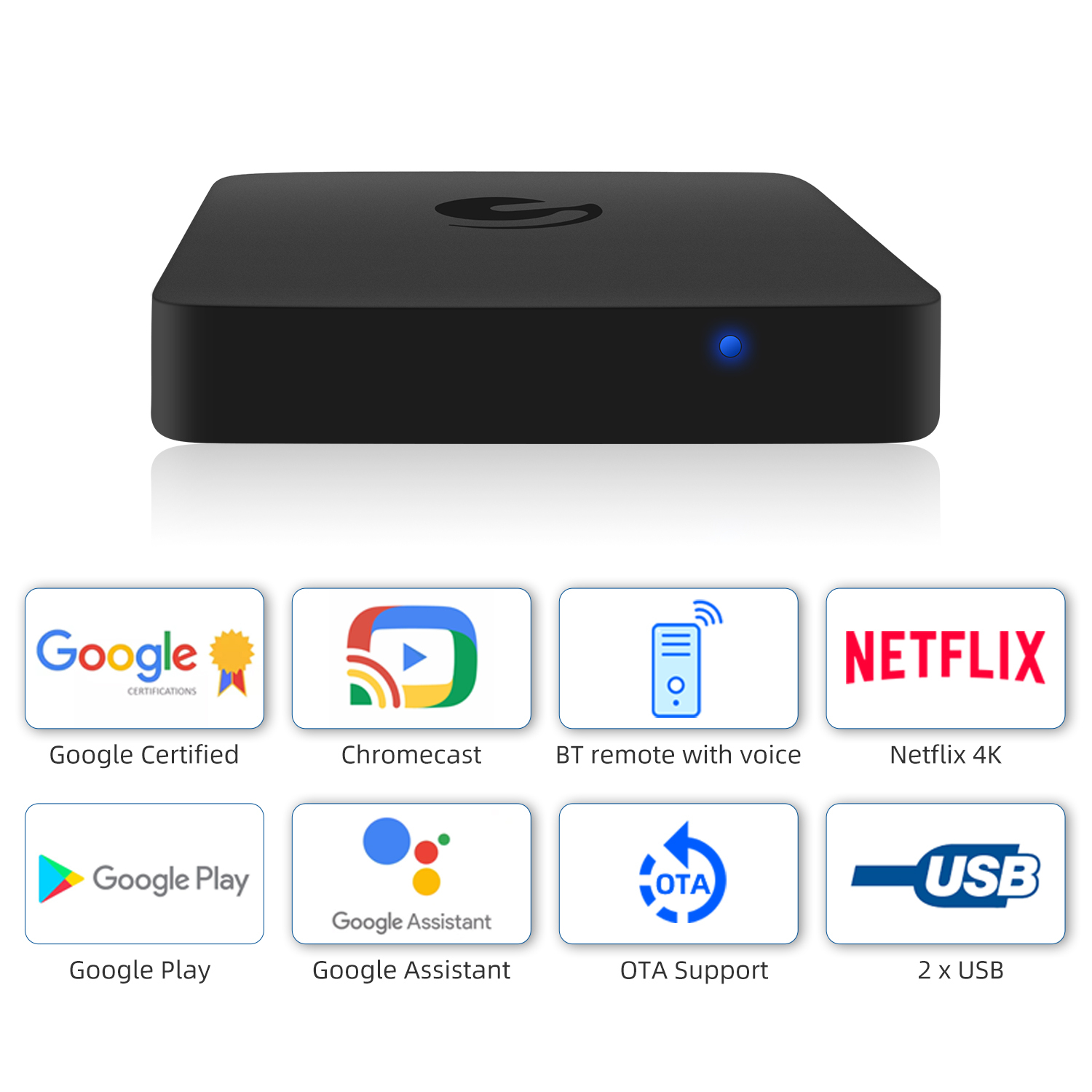 Atras Ematic EN1015K 2,4G/5G dual WiFi 4K BT4.2 Control de voz certificado por google Android TV caja con Netflix 4K