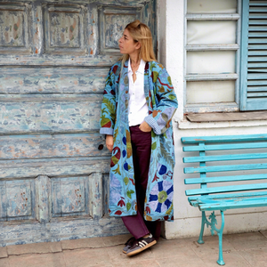 Veste matelassée longue en coton brodée pour femme, motif floral brodé à la main, manches longues, automne-hiver, écologique, mg Fashion - Product Image 1
