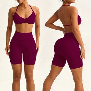 Women Seamless 2 Piece Yoga Leggings Set High Waist Sports Bra Scrunch Shorts Quick Dry Fitness Activewear - Product Image 3