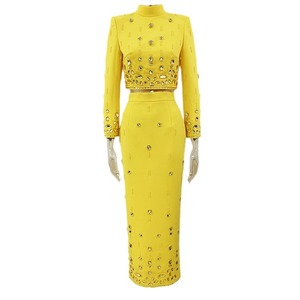 Completo Due Pezzi Vintage 2025 Stile Europeo e Americano con Stampa di Stelle, Top a Maniche Lunghe in Poliestere e <span class=keywords><strong>Gonna</strong></span> Lunga - Product Image 1