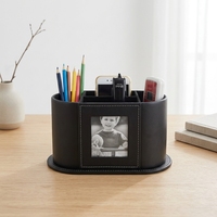 Porte-stylo multifonction en cuir PU et carton de forme ovale LG-B067, horloge, cadre photo, accessoires de bureau, boîte de rangement (personnalisable)