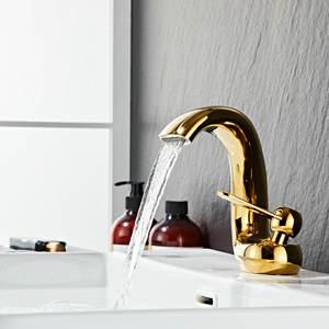 ก๊อกน้ำทองเหลืองแบบติดตั้งบนเคาน์เตอร์ รูเดียว ดีไซน์สร้างสรรค์ สำหรับอ่างล้างหน้า น้ำร้อน-น้ำเย็น วาล์วเซรามิก สำหรับห้องน้ำ - Product Image 1