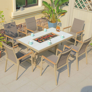 Hot Bán Đúc Nhôm Lửa Pit Bàn Và Ghế Đặt Hiện Đại Ngoài Trời Patio Đồ Nội Thất Sân Vườn Cho Sân BBQ Ăn Uống - Product Image 1