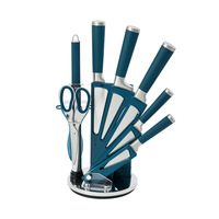 Manche droit en acier inoxydable 430 de couleur antiadhésive Ensemble d'accessoires de couteau de cuisine 9 pièces avec éplucheur d'affûtage et ciseaux