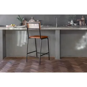 European Modern Design Leather <b>Cane</b> Counter <b>Chair</b> High Bar Stool Iron Frame Home Kitchen Bar Synthetic Leather Material Colors - Product Image 6