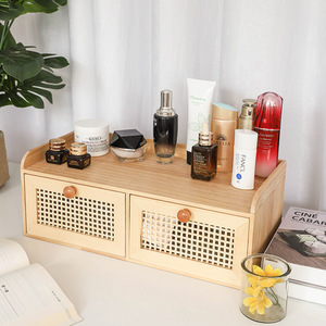 Caja de almacenamiento de madera con cajones para cosméticos y joyas, organizador de escritorio, color sólido, capacidad de 1-3L - Product Image 2