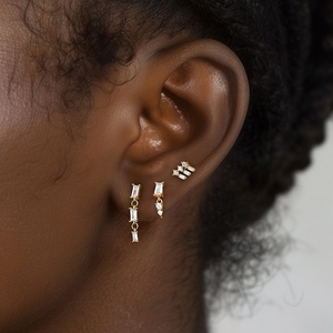 Gioielli 925 moda in <span class=keywords><strong>argento</strong></span> Sterling 18K oro placcato in zircone rettangolare <span class=keywords><strong>orecchini</strong></span> a bottone rotondi - Product Image 5