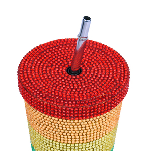 Taza de café de acero inoxidable con diamantes de imitación brillantes, termo portátil térmico con tapa de paja - Product Image 2