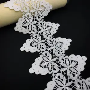 Wholesale India High Quality Sequin Tassel Fabric Trim White Polyester Milk Silk Shiny Lace Trim