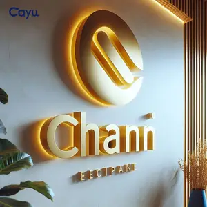 Customized Advertising Backlit Gold Sign Logo Company Led Sign Stainless Steel Channel Indoor Outdoor Business Store Signage