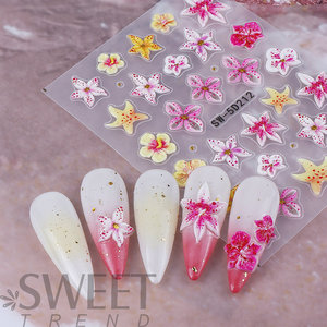 Autocollants pour <span class=keywords><strong>ongles</strong></span> TSZS élégants en relief 5D, orchidée, lys, rose, violet, jaune, motifs floraux, points dorés, pour la création de manucures professionnelles DIY - Product Image 4
