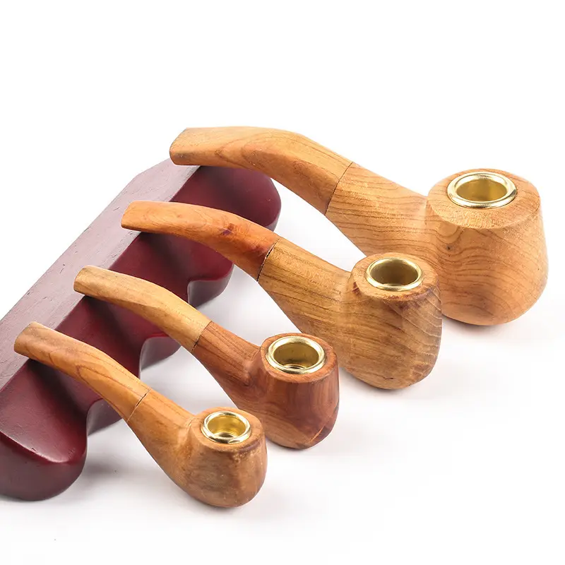 AP Classic Old Style Solid Wood Pipe Tobacco Dry Herb Wooden Smoking Pipe Old-Fashioned Cigarette Holder Handmade Tobacco Pipe