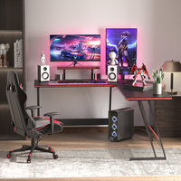 AJUNION Bureau de jeu moderne en forme de L avec lumières LED Grand bureau d'ordinateur avec rangement Bureau élégant pour la configuration des jeux
