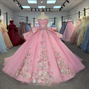 Robe de Quinceañera Dy6933 à Paillettes et Perles, Motifs Floraux Naturels, Dentelle Florale 3D, Traîne Chapelle, Longueur Ras du Sol, Robe de Soirée Formelle de Princesse - Product Image 4