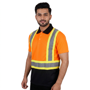 Hi Vis Reflective Safety Work <b>Polo</b> Shirt for Men Fluorescent High Visibility Protective Work Wear Clothing - Product Image 1