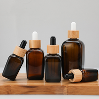 Conteneur cosmétique en bambou 10ml-100ml, flacons compte-gouttes carrés en verre ambré pour huiles essentielles, sérum de soin de la peau, nettoyant visage