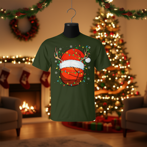 Santa Basketball Xmas Lights Camiseta navideña para adultos, unisex, manga corta, cuello redondo, impresión digital, deportes y juegos - Product Image 3