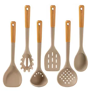 硅胶厨具汤勺撇渣带木柄厨具烹饪工具