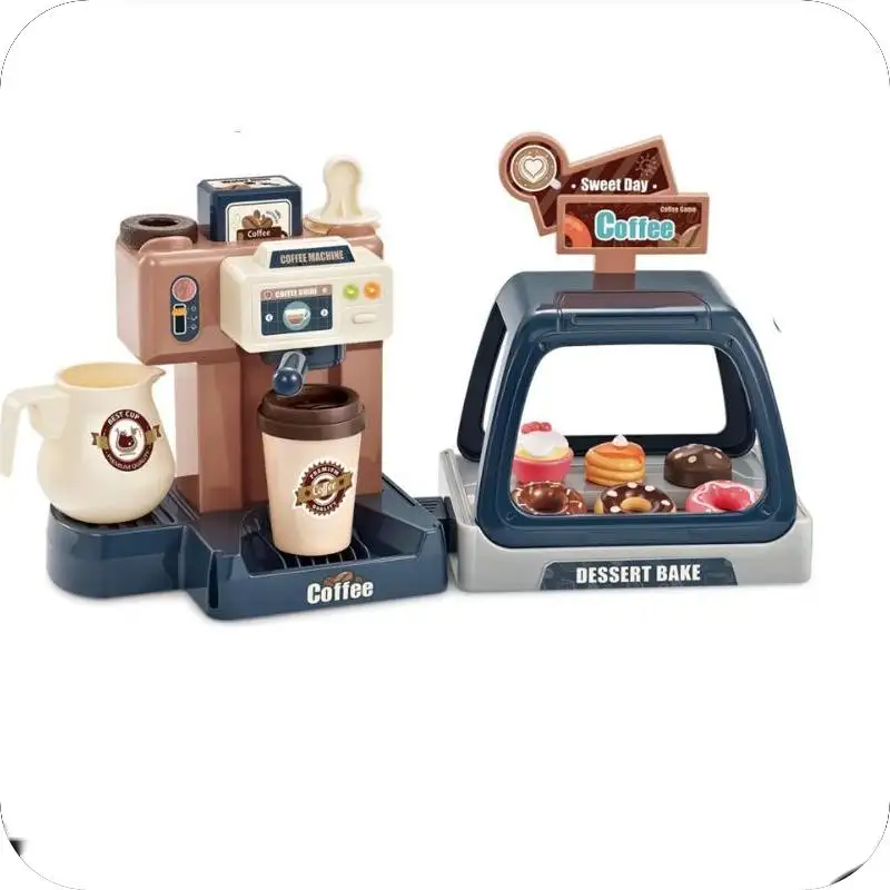 Hot Sale Cash Register Supermarket Family Toys for Kids High Quality Children's 2 in 1 Simulated Coffee Machine Toy Set