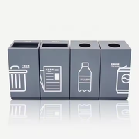 Station de tri des déchets à quatre sections métalliques, conteneurs durables, pour usage intérieur/extérieur, rue, hôtel, support pour poubelle publique