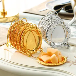 QIAN HU Luxury Royal Tea Cup Coaster Trang Trí Quà Tặng Bánh Tấm Đĩa Cho Đám Cưới Sinh Nhật 6 Gói