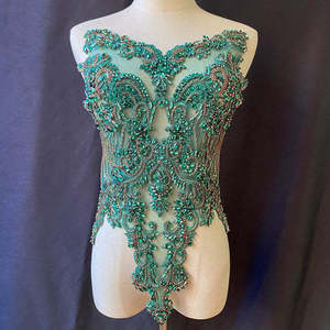 Golde <b>Crystal</b> Lace Patch <b>Bead</b> Bodice with Rhinestones for Wedding DIY Applique Premium Beaded Bodice for Brides - Product Image 6
