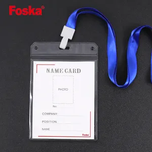 Foska waterproof clear pvc Plastic id card holder Office Name Badge with Lanyard