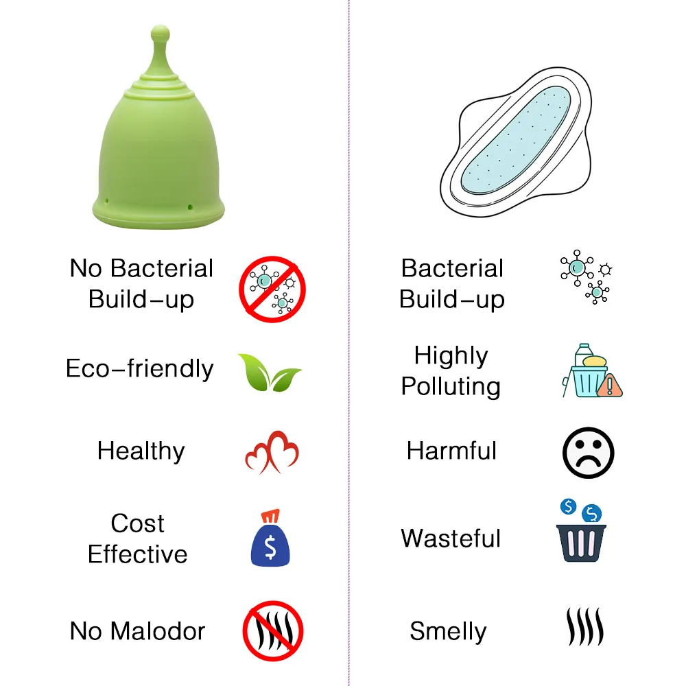 Grosir ramah lingkungan dapat digunakan kembali obat cangkir menstruasi silikon wanita portabel cangkir menstruasi