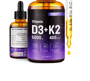 Gocce vegane di liquidi vitaminici K2 + D3 gocce sublinguali personalizzate per aumentare l'energia del sapore vitamina D3 e K2 gocce di integratori alimentari