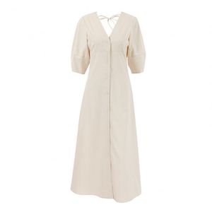 Dropshipping francese Resort Chic Vintage elegante cotone <span class=keywords><strong>lino</strong></span> manica a sbuffo abiti corti da donna camicia larga da donna - Product Image 4