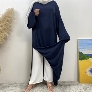 6809+1434 # Ensemble pantalon Abaya tendance, robe élégante à fente avec pantalon noir ou blanc classique, ensemble 2 pièces pour femmes - Product Image 2