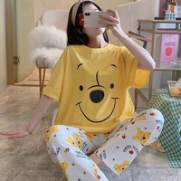 Conjunto de Pijama de Verano para Mujer de Manga Corta y Pantalón, Ropa de Dormir Estampada, 2 Conjuntos de Camiseta para Mujer, Ropa Casual para el Hogar, Pijama Fino y Barato