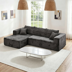 Canapé d'angle en velours côtelé moderne, compressé et sans structure, en forme <span class=keywords><strong>de</strong></span> nuage, avec chaise longue, pour petits espaces, usage domestique et villa, à faible coût d'expédition - Product Image 1