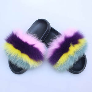 Vente chaude femmes moelleux fourrure de renard diapositives PVC semelle intérieure maison sandale toutes saisons-pour été hiver printemps automne couleurs mélangées - Product Image 5