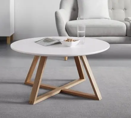 Table basse ronde plateau en bois & pieds en bois robustes Table de canapé