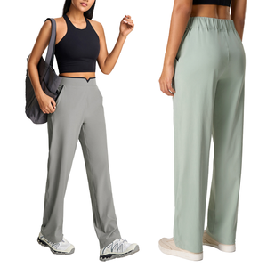 Pantalon large de yoga avec logo personnalisé pour femmes, legging de sport écologique respirant pour la course en plein air, taille haute élastique - Product Image 4