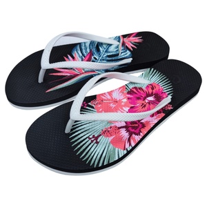 Vente en gros de tongs tropicales à fleurs pour femmes, imprimé hibiscus, sandales de plage, semelle sandwich, tongs d'été, logo personnalisé - Product Image 1
